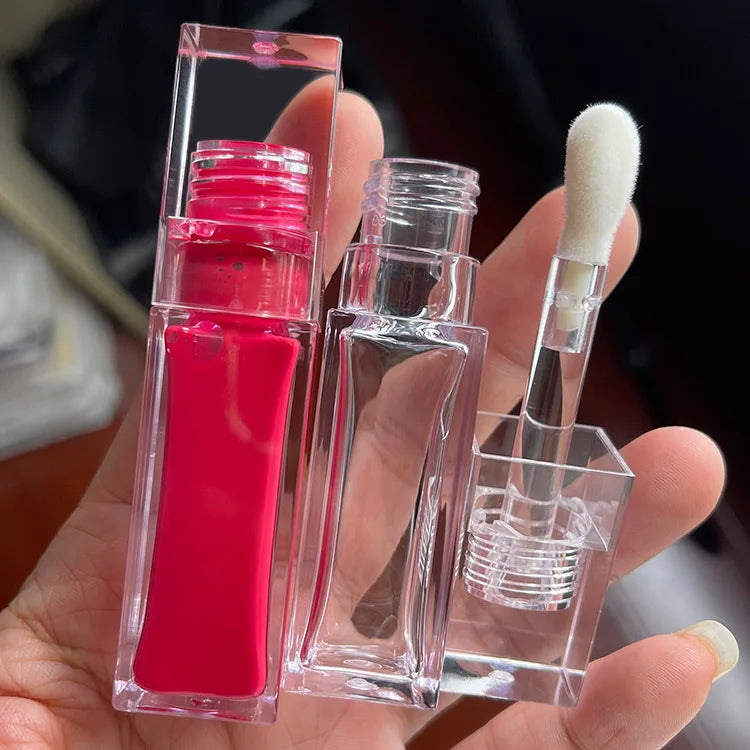 6ML Clear Square Lip Gloss Wand Tubes Empty Plastic Lip Gloss Bottle with Flat Big Brush