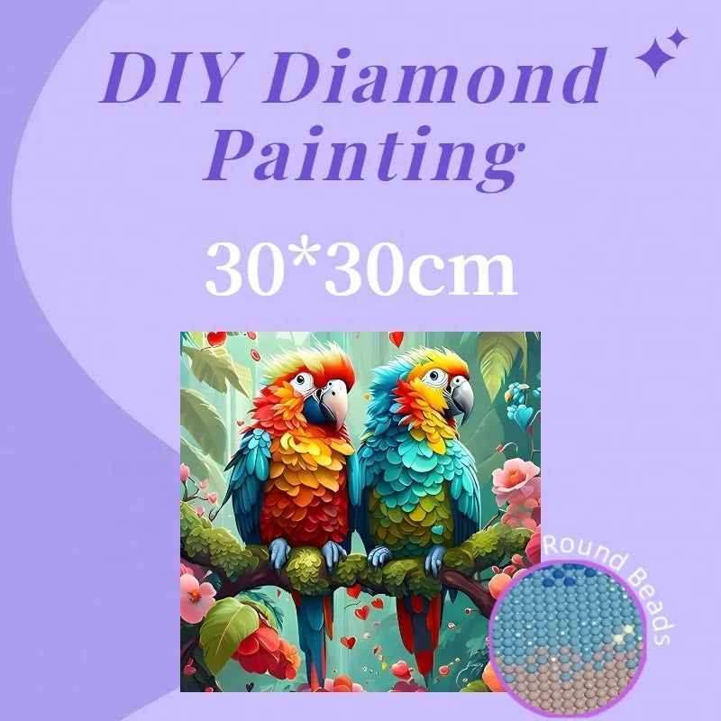 1PC DIY 30x30cm Parrot Diamond Painting Full Round 5D Acrylic Drill Animal Diamond Painting Kit for Wall Decoration