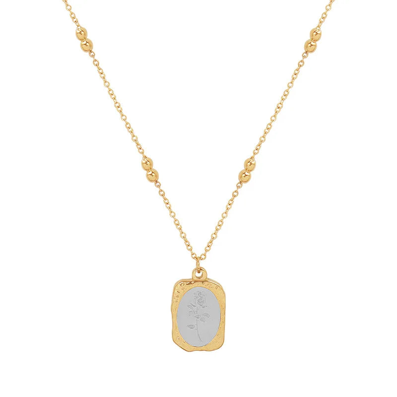 French Luxury Magic Mirror Rose Pendant Necklace Stainless Steel Plated 18K Gold Retro Classic Clavicle Choker Jewelry for Gi