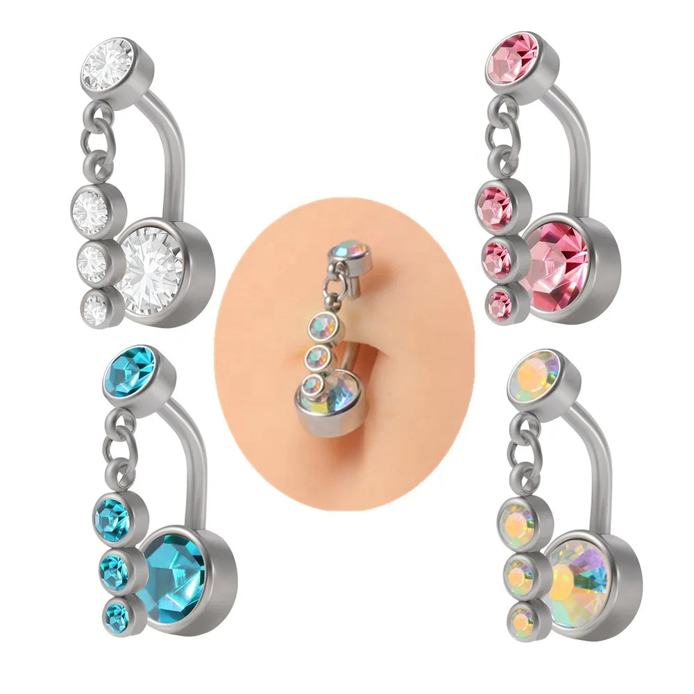 Fashion Surgical Steel Curved bar Internal Screw Thread Women Navel Piercing Jewelry Girls Hanging Crystal Belly Button Rings