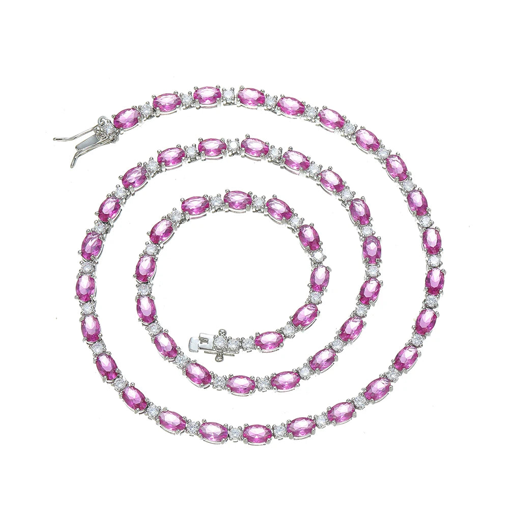 BC175  Women CZ Tennis Chain Necklace 2.5mm Round Stone and 4*6mm Oval Stone
