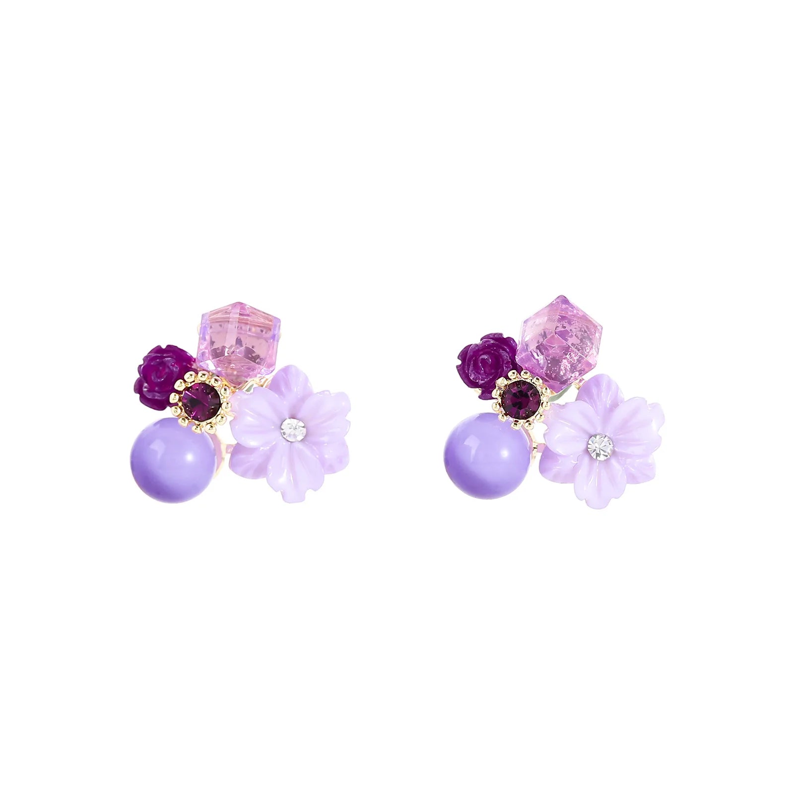 Vintage Purple Crystal Flower Pearl Earrings Bohemian Vacation Sales Promotion Stud Flower Earrings for Women