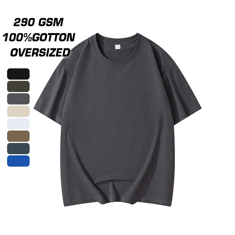 290 Gsm Street T Shirt Custom Oversized Boxy T Shirt Printing Heavyweight Cotton Blank T-Shirt