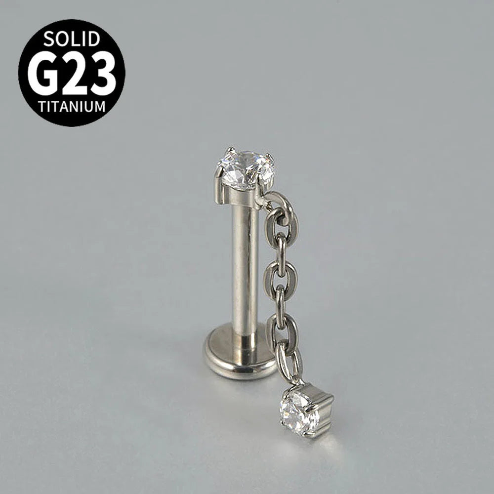 New Children's Titanium Silver Plated Geometric Cartilage Earrings Zircon Stones Trendy Drop Design for Internal Thread Pierc