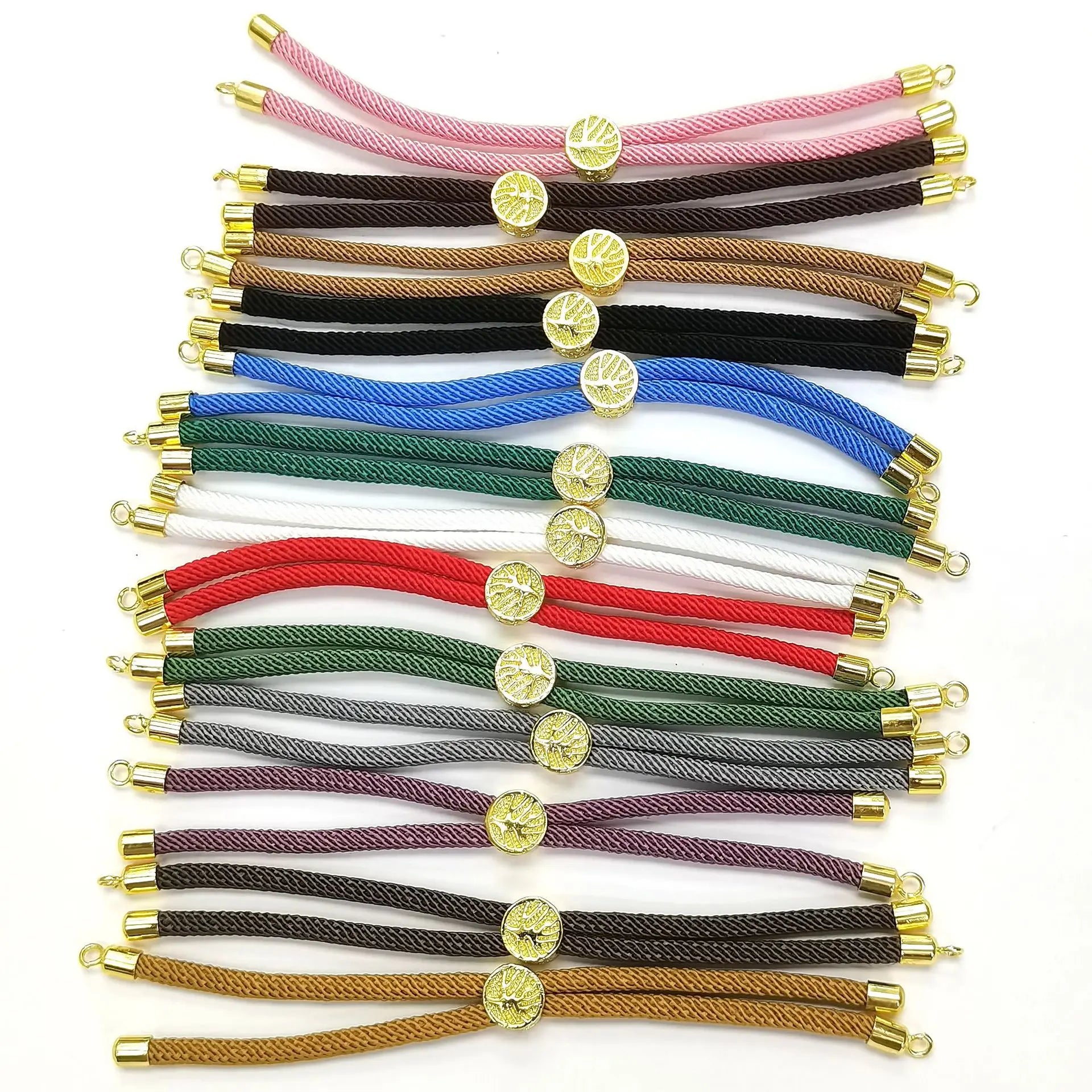 Handmade  Rope Twist Nylon Thread With Gold Plated Tree of Life Slider Clasp Charm Cord for Bracelet