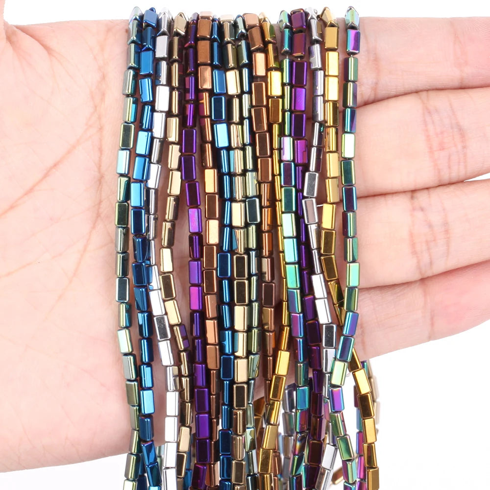 Natural Hematite Stone Beads Colorful Plating 4*5mm Trihedral Column Hematite Loose Spacer Beads for Jewelry Making Diy Brace