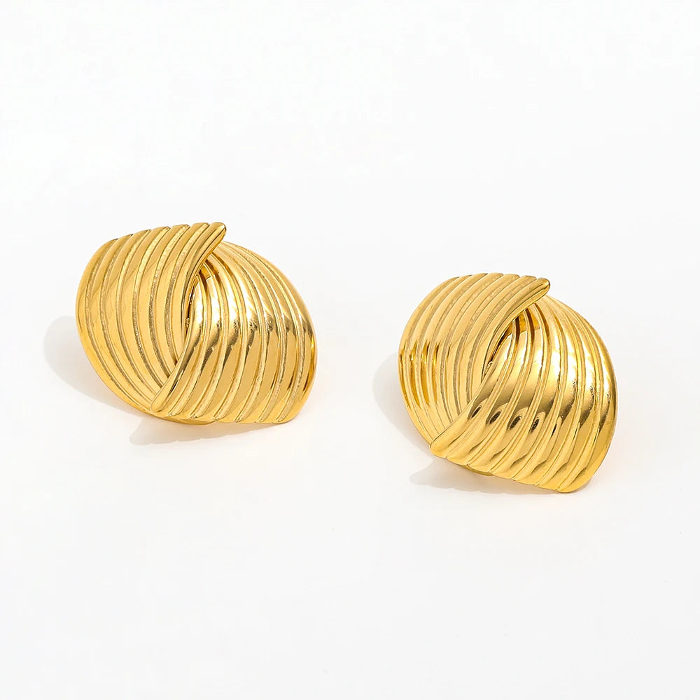 Fenny 18K Gold-plated Wholesale Jewelry Fashion Retro Geometric Scalloped Stripes Cross Stud Stainless Steel Earring for Wome