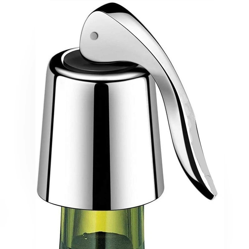 Wine Stoppers Stainless Steel Wine Bottle Stopper Plug with Silicone Reusable Wine Saver Leak Proof Keep Fresh Silver
