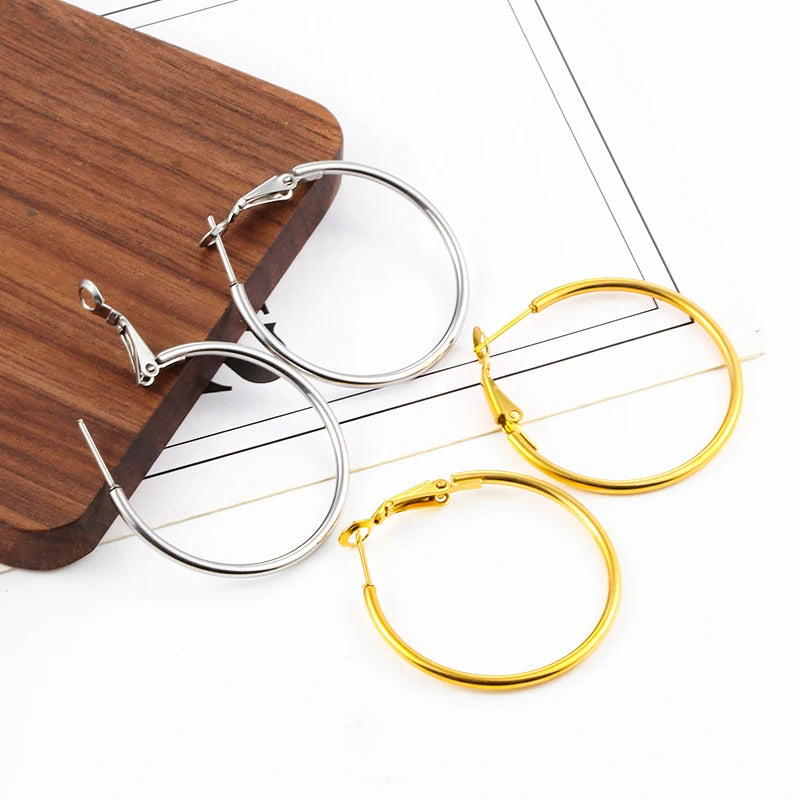Polished Circle Earring for Women Men 18K PVD Gold Plated Non Tarnish Allergic Free Waterproof Jewelry Ear Hook Earring