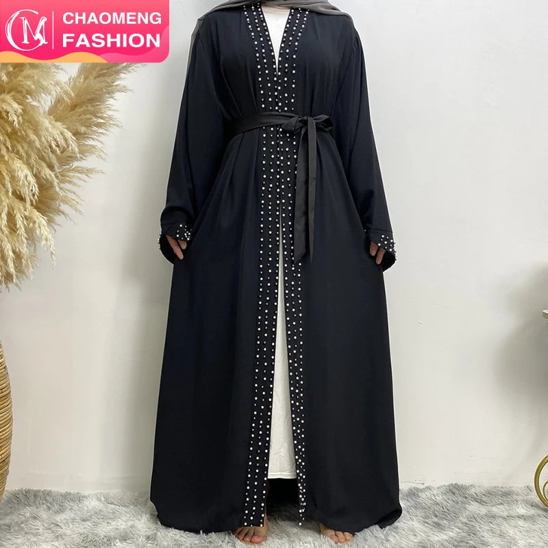 1838# Super Popular Solid Color With Pearls Simplicity Elegant Muslim Islamic Dubai Eid Abaya