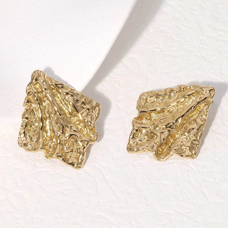 Factory Wholesale Hot Selling Irregular Tinfoil Pleated Hypoallergenic Stainless Steel Stud Earrings