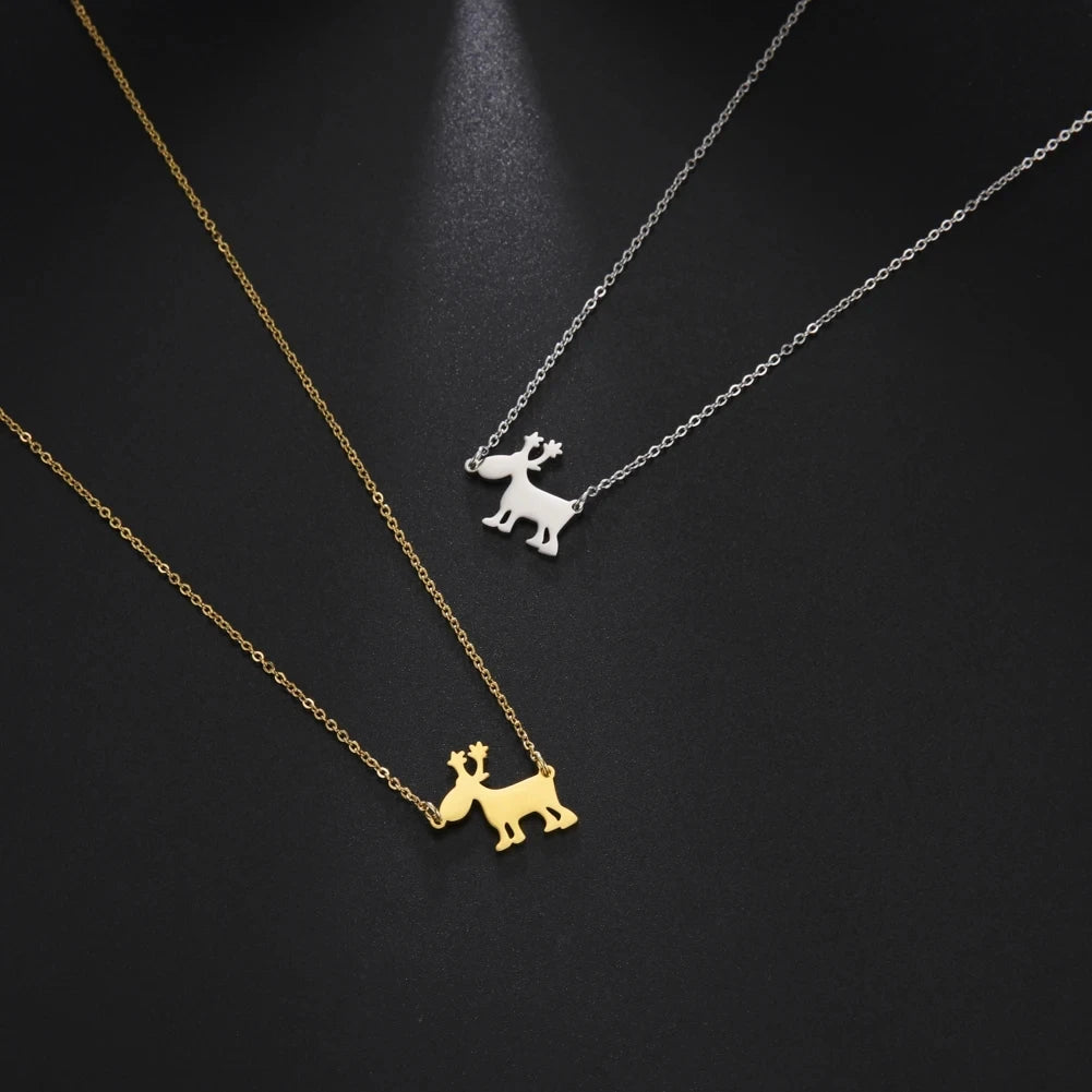 Fashion Stainless Steel Jewelry Simple Elk Pendant Necklace for Lover Wedding Momeny Gifts