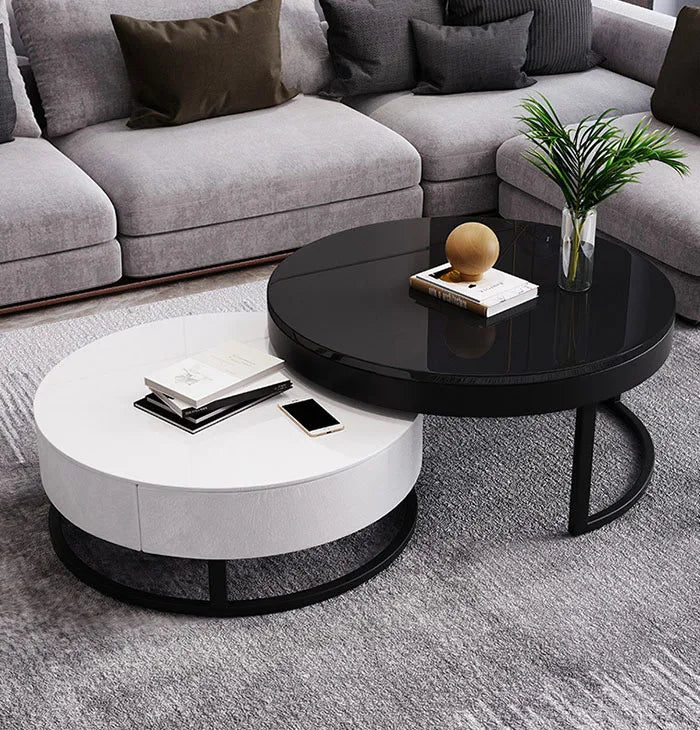 Slate Grass Desktop Stainless Steel Gilded Electroplate Base Nesting Coffee Table Set with Wooden Cabinet