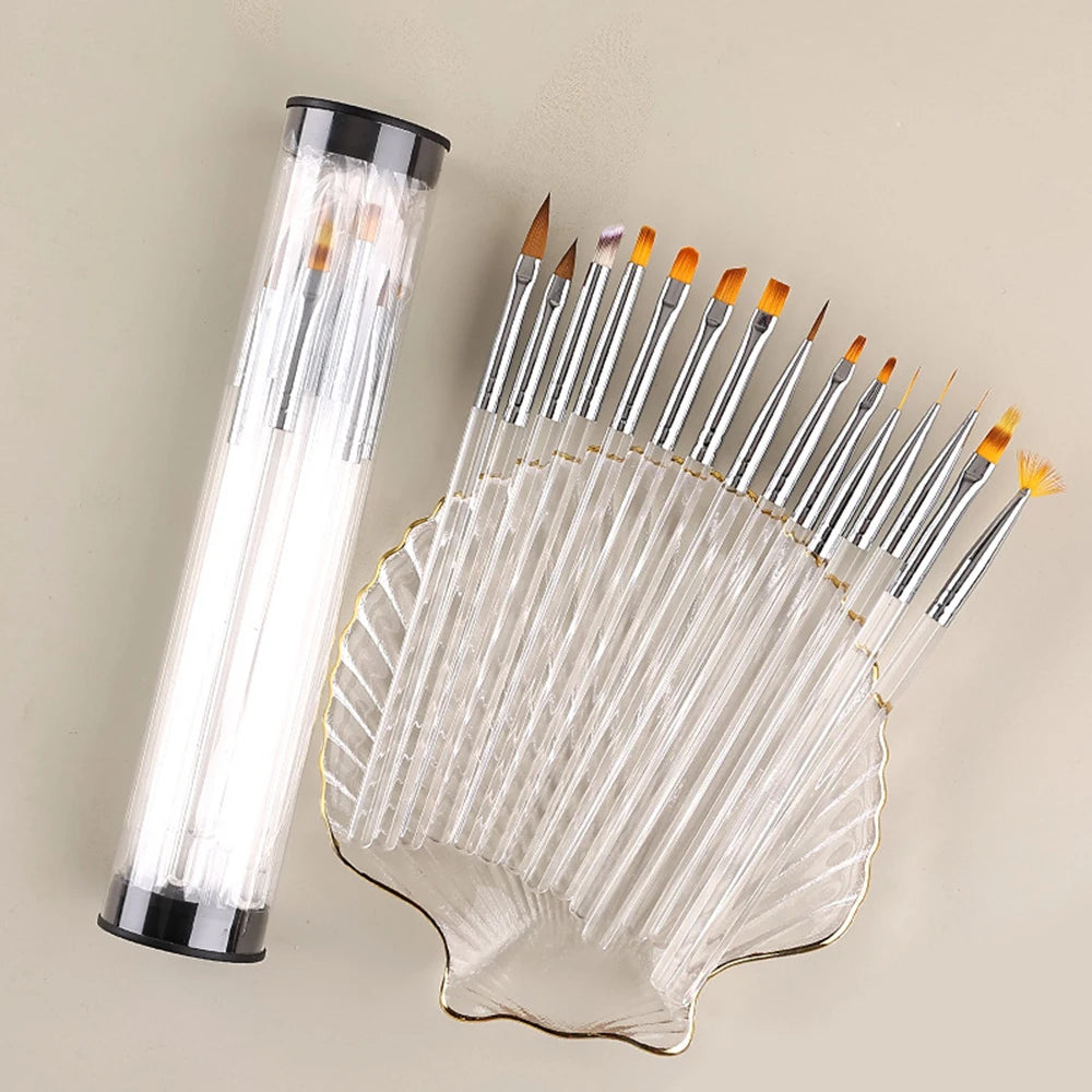 Japanese Style Thin Nail Design 15PCS Muliti Type Oval Poly Gel Brush Phototherapy Pen Set Acrylic Art 3D Brush