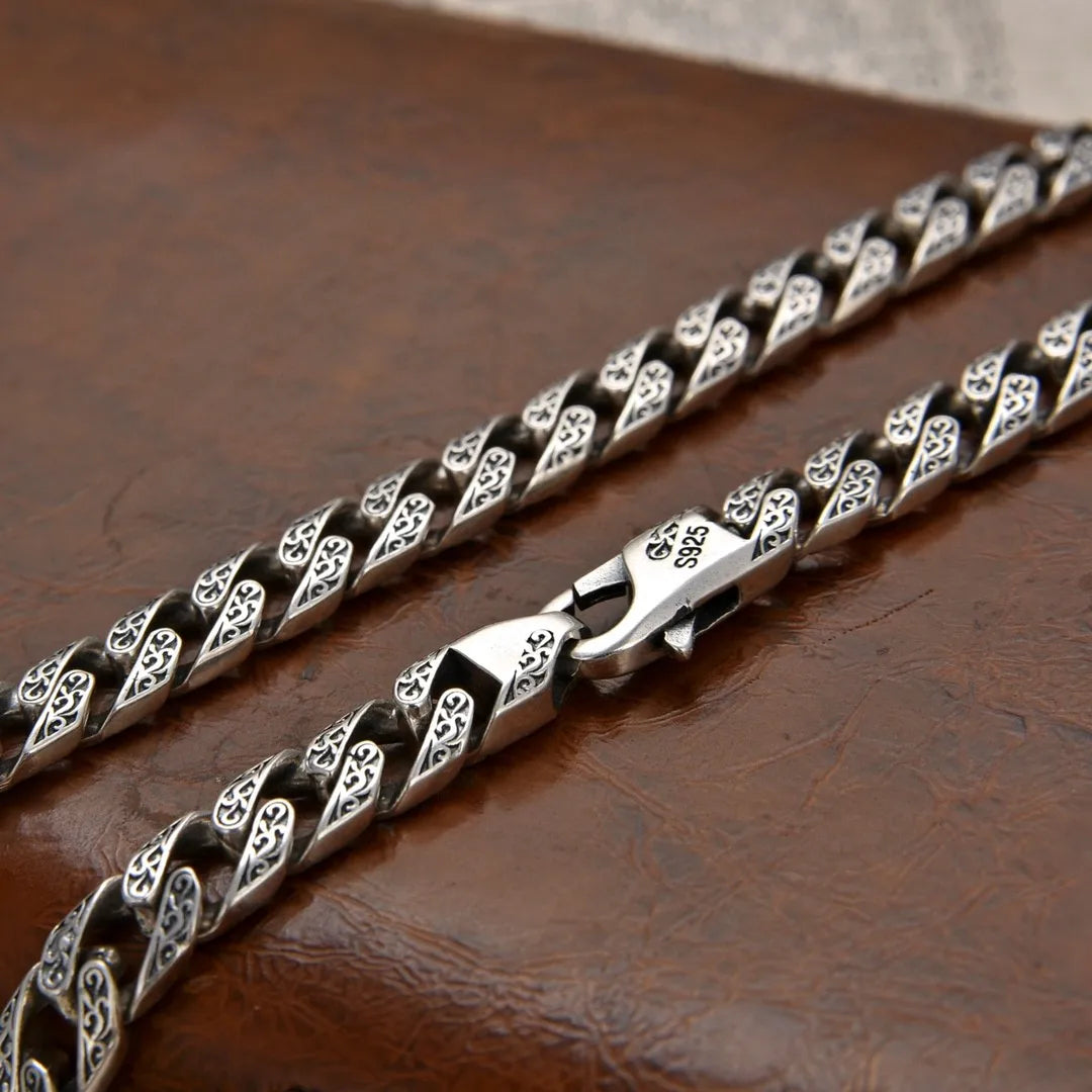 Fine Jewelry Necklaces Hip Hop Style Botanical Pattern Spells Personalized Vintage 925 Sterling Silver 9mm Neck Chain for Men