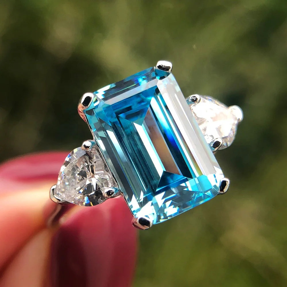 925 Sterling Silver  Blue ZIRCON Engagement Rings 12*8 MM for Wedding or Party-Jewelry for Women