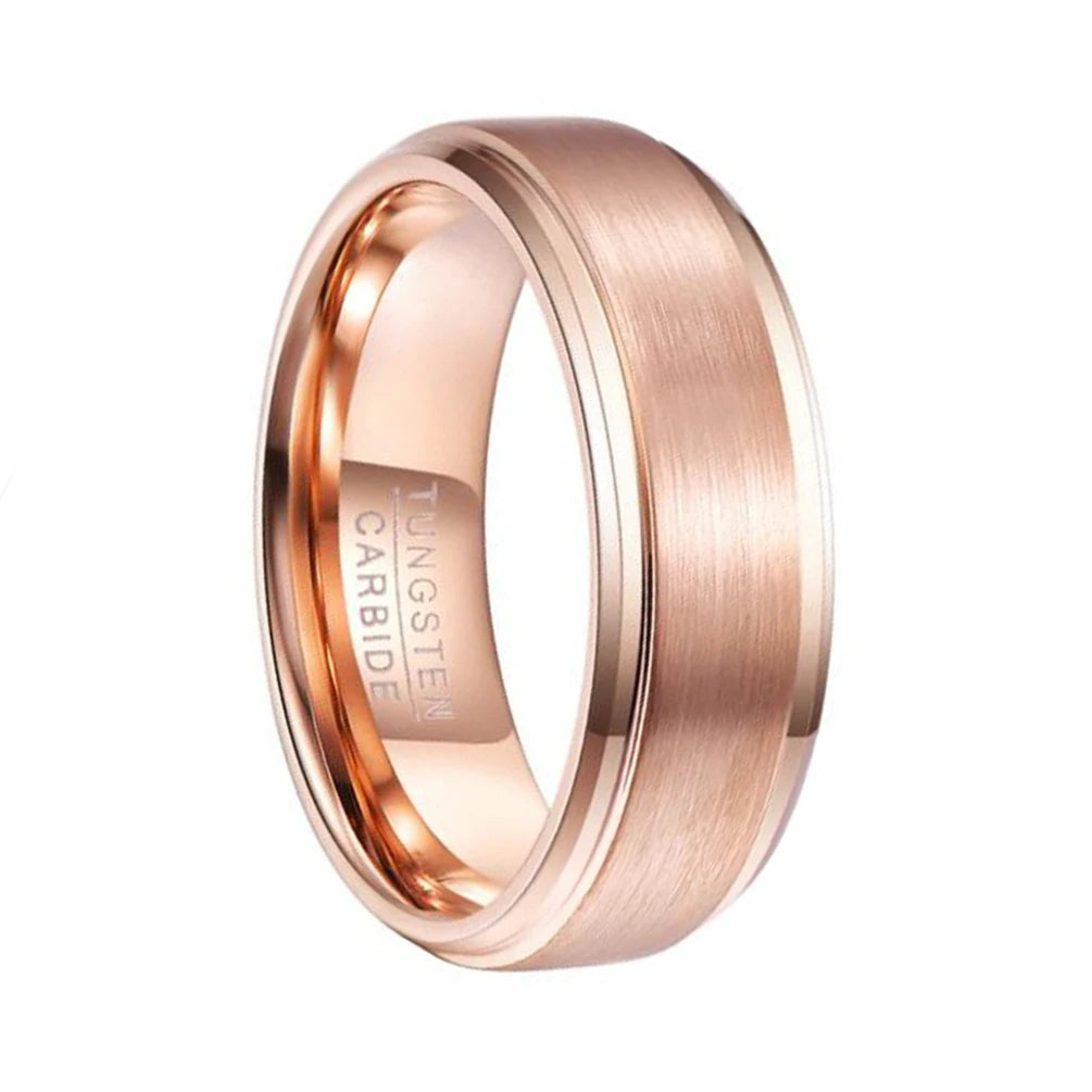 Alin Rose Gold Plated Tungsten Classic Ring Women Men Core Blank for Inlay Matte Comfort Fit Coolstyle Jewelry
