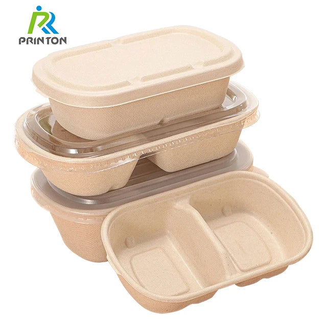 100% Compostable Take Out Food Containers with Lids Eco-friendly Disposable Food Containers with 2 Compartment Bagasse Lunch 