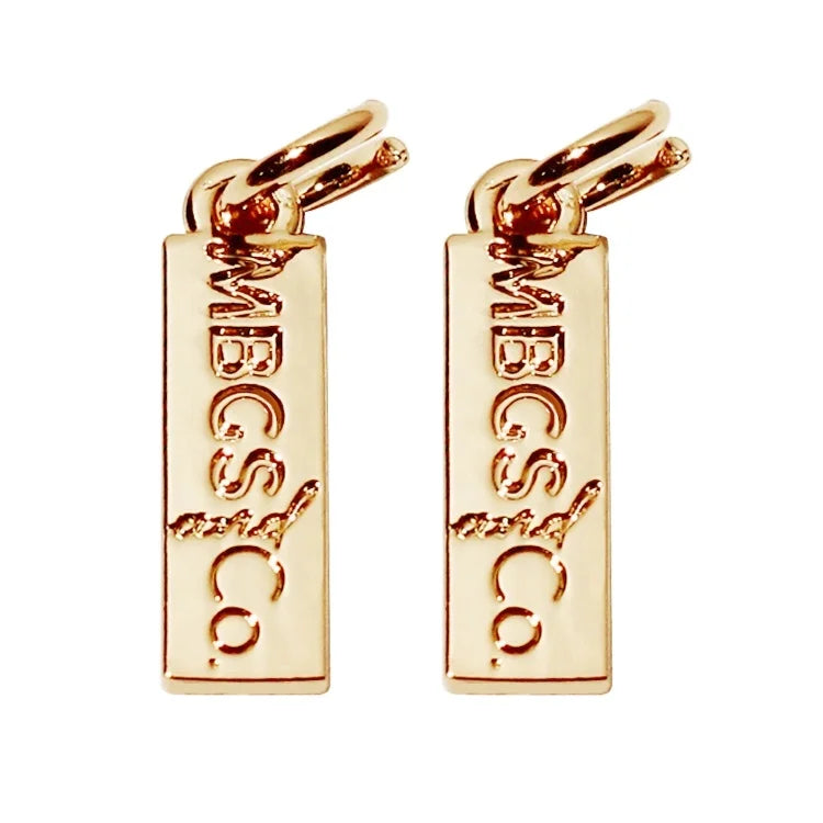 Waterproof Rectangle Letter Gold Pendant Jewelry Fitting Zinc Alloy logo Charms Accessory for Keyrings