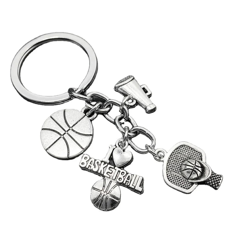 Fashion Metal Keychain Football Basketball Rugby Baseball Cheerleader Athlete Gift Clover Charms