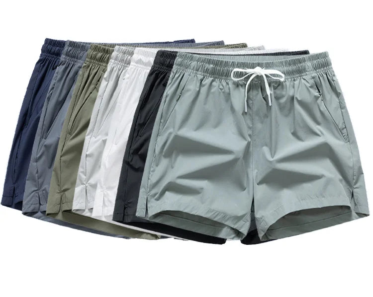Men's Casual Gym Shorts Breathable Ice Silk Sports Shorts With Pockets Drawstring Quick Dry Running Shorts