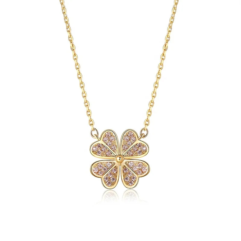 Milskye Faith Romantic Jewelry 18k Gold Plated 925 Silver Pave Crystal Clover Charm Necklace