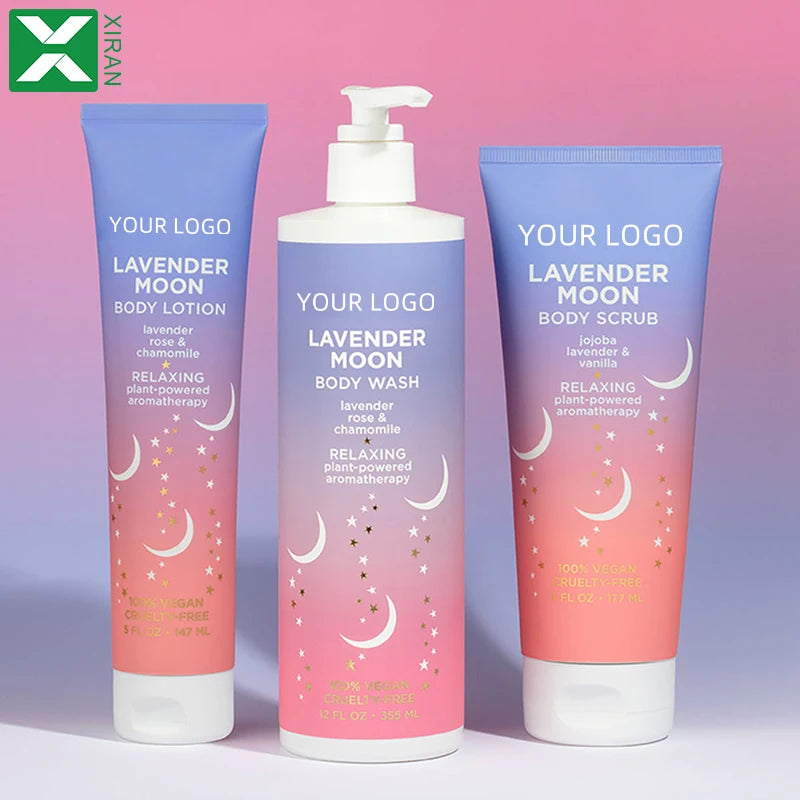 Hot Selling Lavender Moon Bath Body Scrub Lotion and Wash Pure Vegan Hyaluronic Acid Plant Extract Soft and Smooth Skin Care