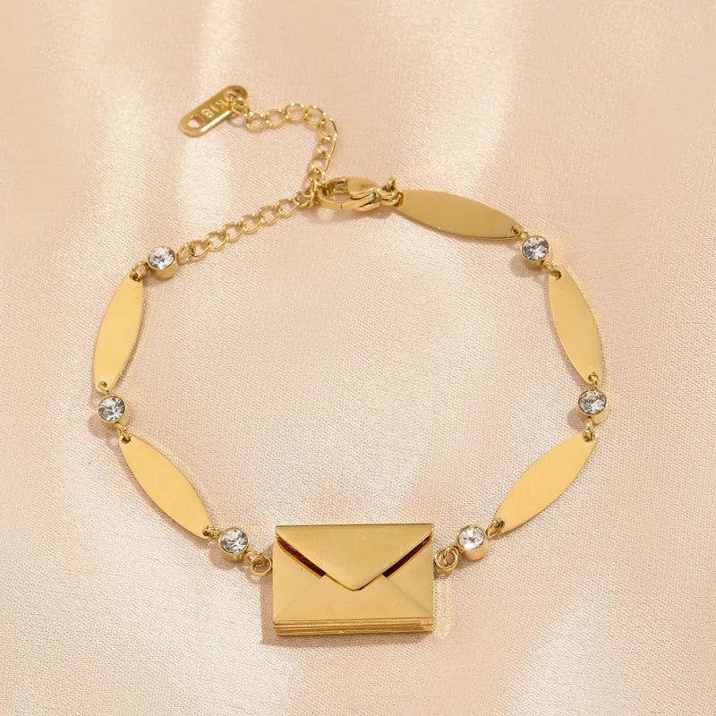 Fashion Customized Letter Envelopes 18K Gold Stainless Steel Bracelet  Cubic Zircon Openable Envelope Couple Bracelet