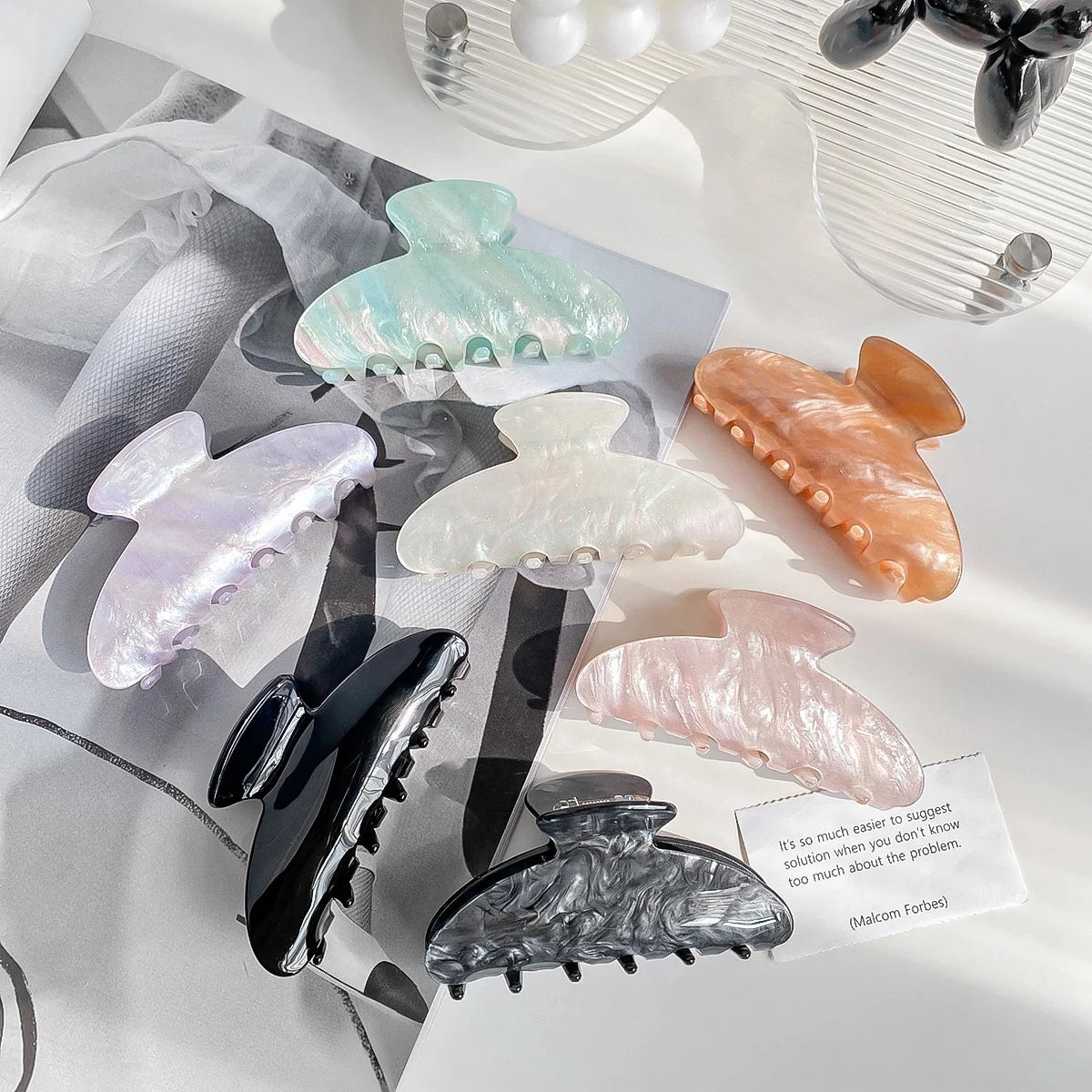 Fashion 9cm Candy High Quality Half Round Horn Marble Glitter Black and White Big Hair Claw Acrylic Hair Claws Clips Clamp