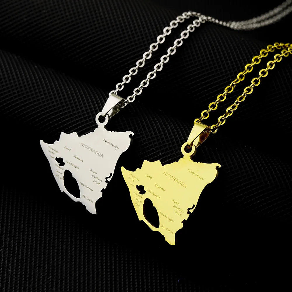 Manufacturer Nicaragua Map Pendant Necklace for Men Women Stainless Steel Silver 18K Gold Plated Nicaraguan Map Chain Necklac