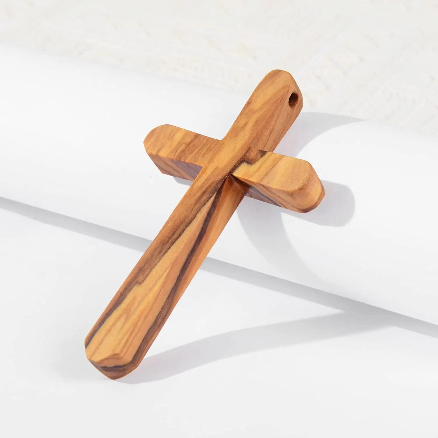 Rustic OliveWood Cross Pendant Necklace Hand Carved Wooden Cross Necklace Religious Wooden Pocket Cross