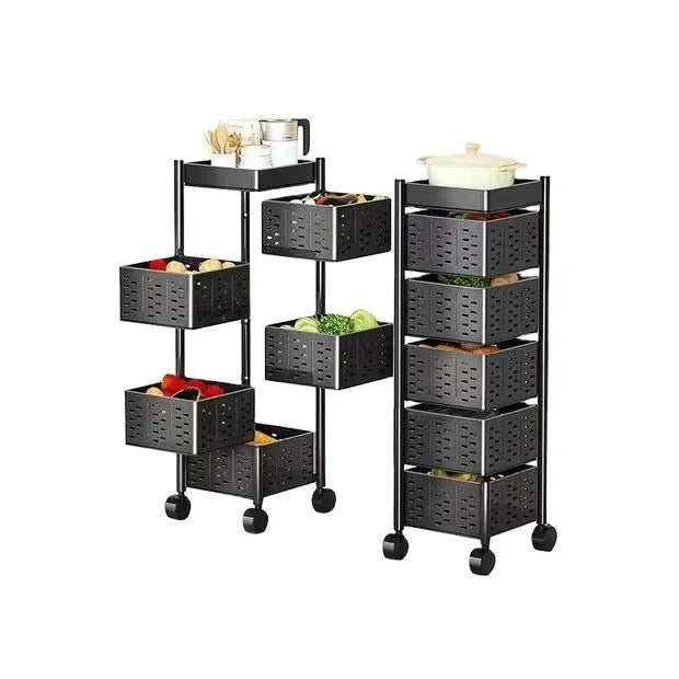 Kitchen Revolving Shelf Floor Multi-layer Basket Household 360 Degree Multi-functional Storage Rack for Fruits and Vegetables
