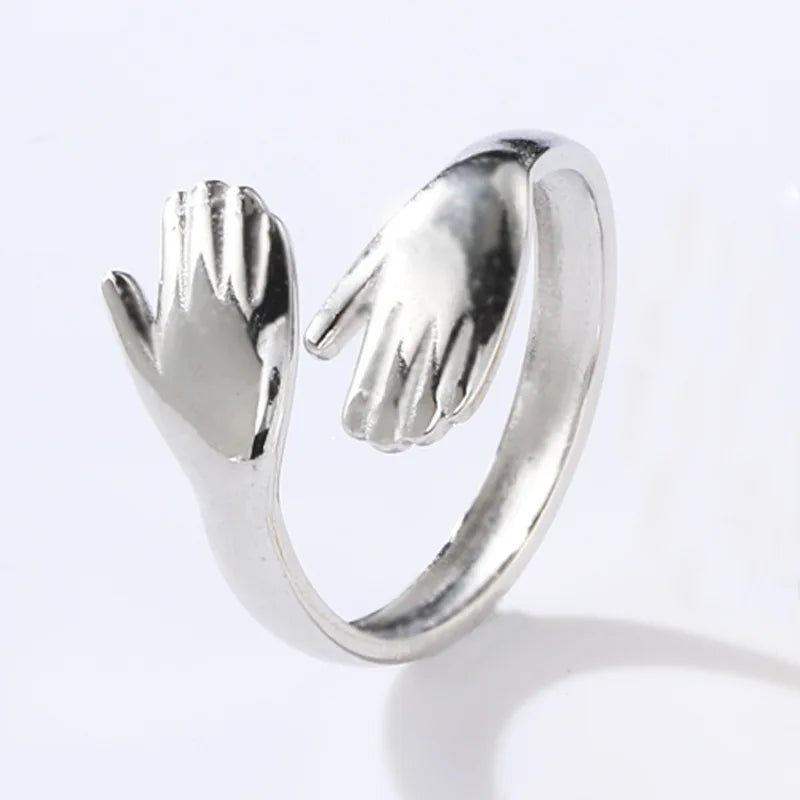 New Arrivals 18K Gold Plated Adjustable Couple Lovers Gold Silver Hug Rings for Girls Boys