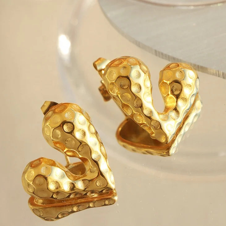 Vintage Jewelry Earrings Custom18K Gold Stainless Steel Personalized Liquid Love Heart Shaped Earrings for Valentine Gift