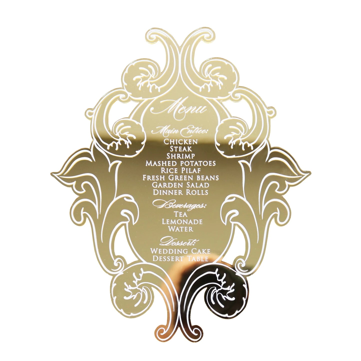 Personalized Laser Cut Mirror Wedding Menus Modern Luxury Gold Mirror Acrylic Menu Script Detail Cards