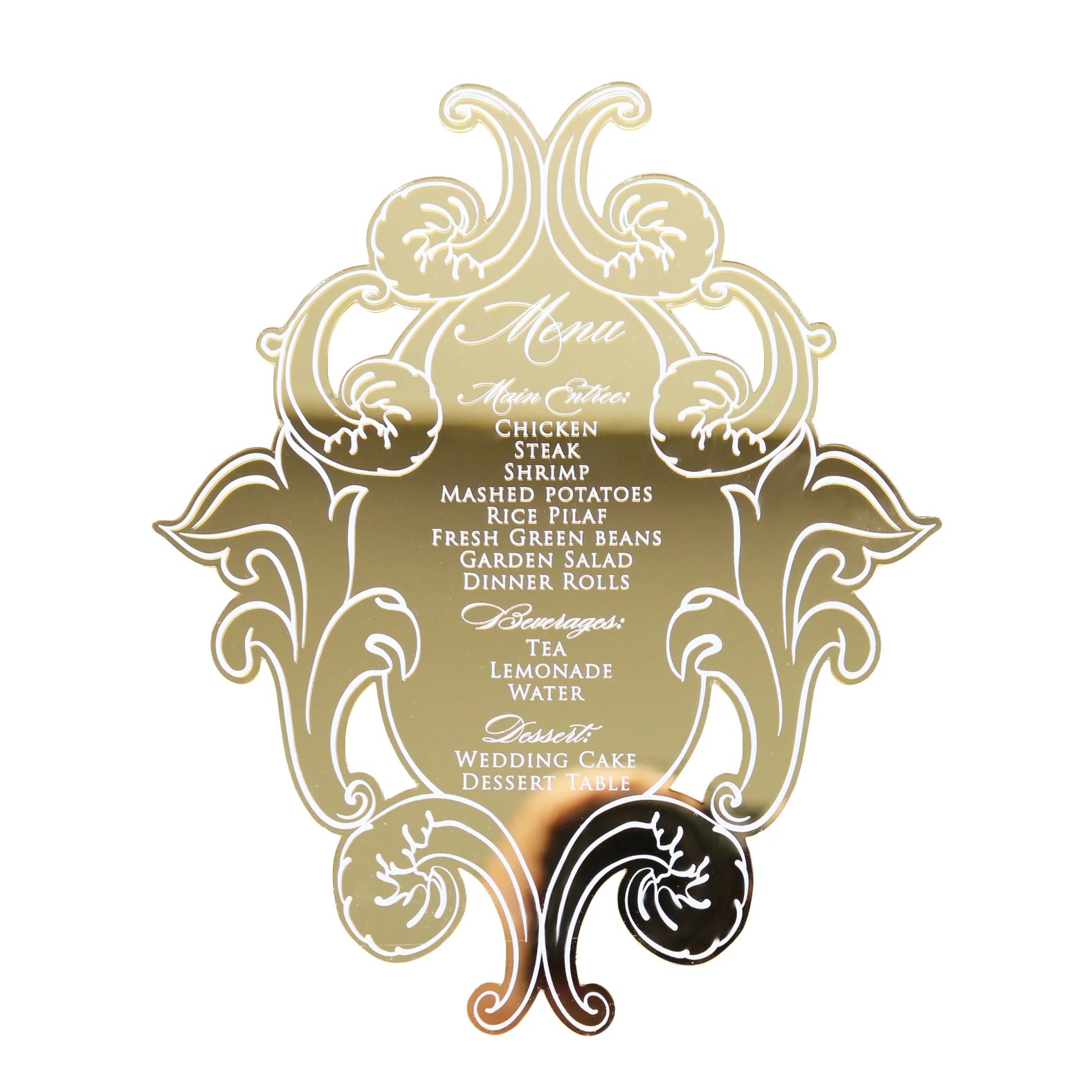 Personalized Laser Cut Mirror Wedding Menus Modern Luxury Gold Mirror Acrylic Menu Script Detail Cards