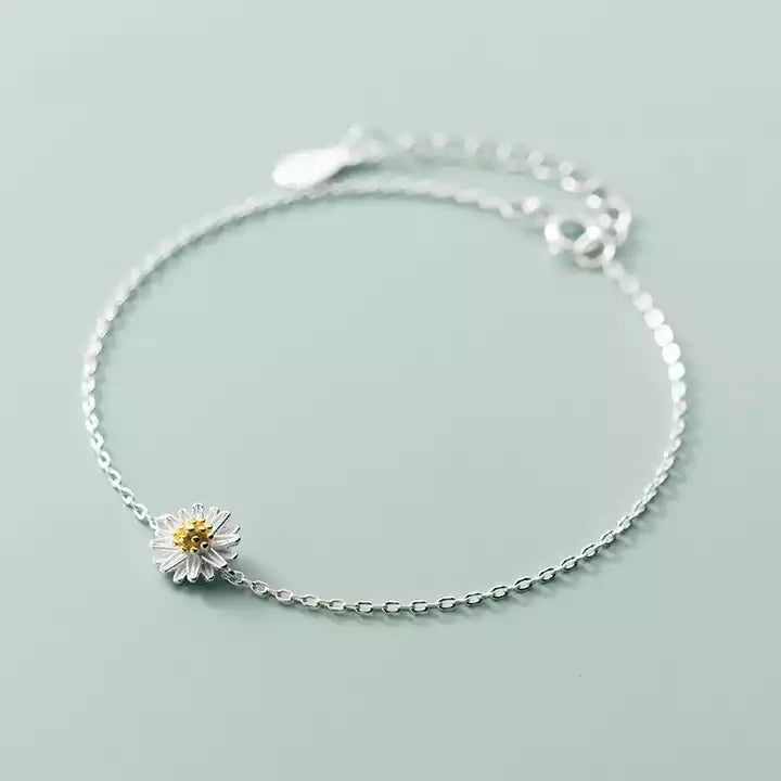 925 Sterling Silver Bracelet White Daisy Flower Shape Hand Charm Bracelets Jewelry for Women Girls