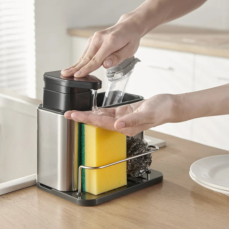 3-in-1 Sponge Holder Drainer Drying Rack for Kitchen Hardware Sink Caddy with Soap Dispenser