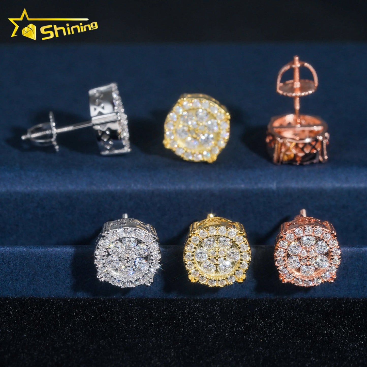 Nice Jewelry Bling Shining Round Shape 925 Silver White Gold Moissanite Hip Hop Earrings