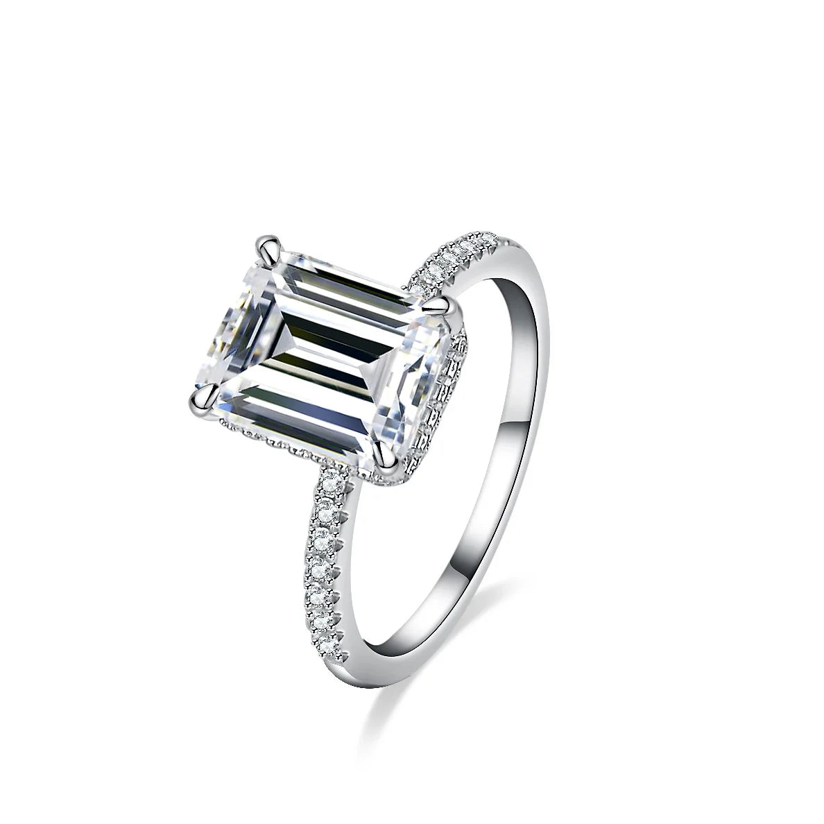 S925 Sterling Silver Jewelry 4ct Emerald Moissanite Ring Engagement Vvs Silica Engagement Ring