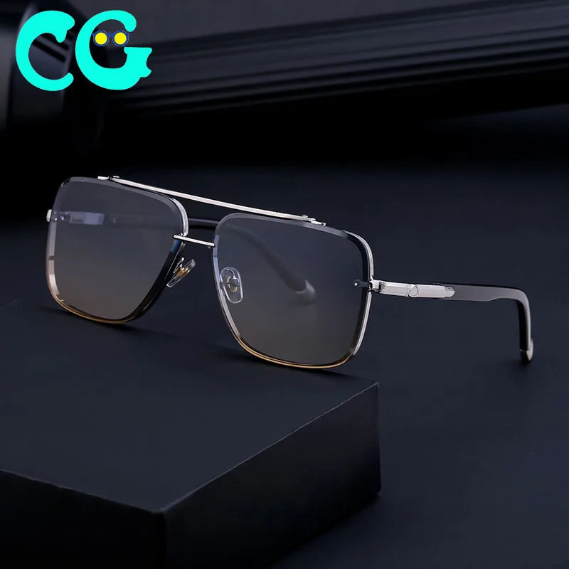 Luxury Metal Square Cut Sunglasses Men Women Fashion Big Pilot Sun Glasses Male Classic Black Driving Travelling Shades