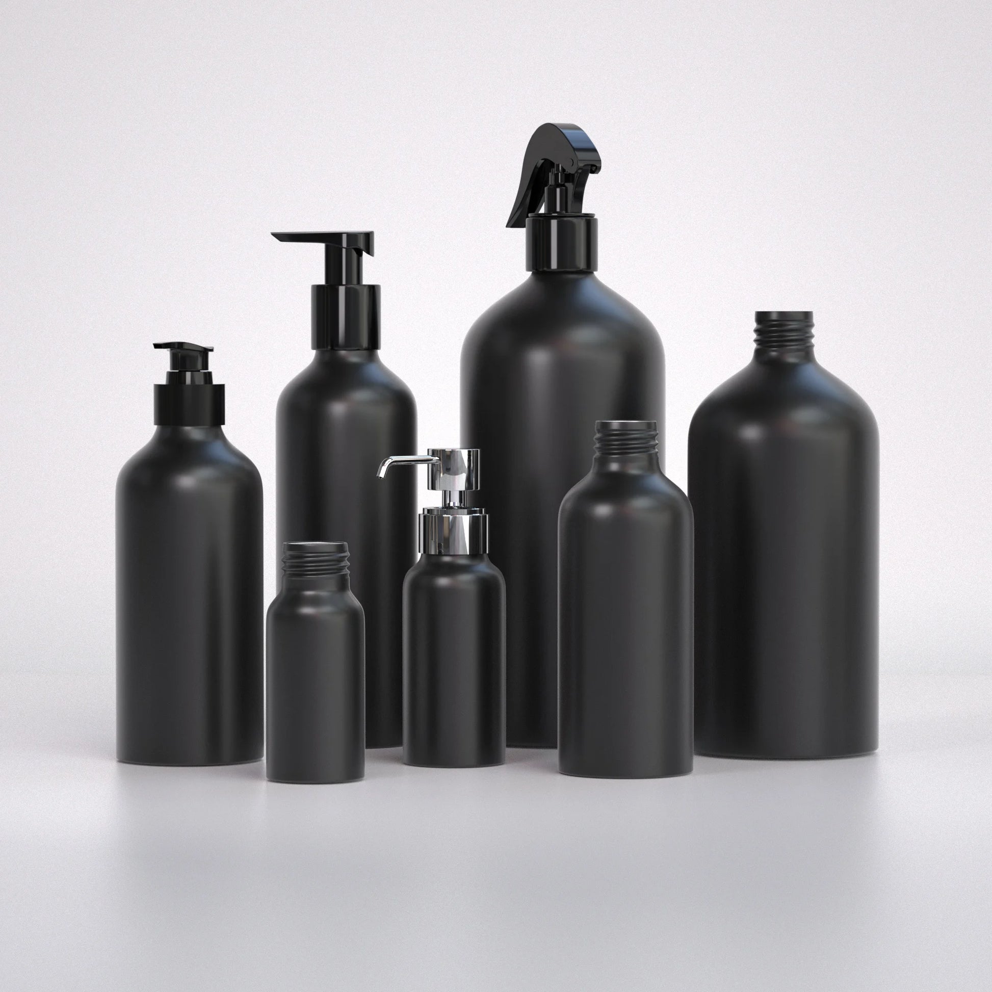 Custom Printed Black Metal Aluminum Aerosol Spray Pump Bottles Matte Finish Screw Cap for Cosmetics and Shampoo Packaging