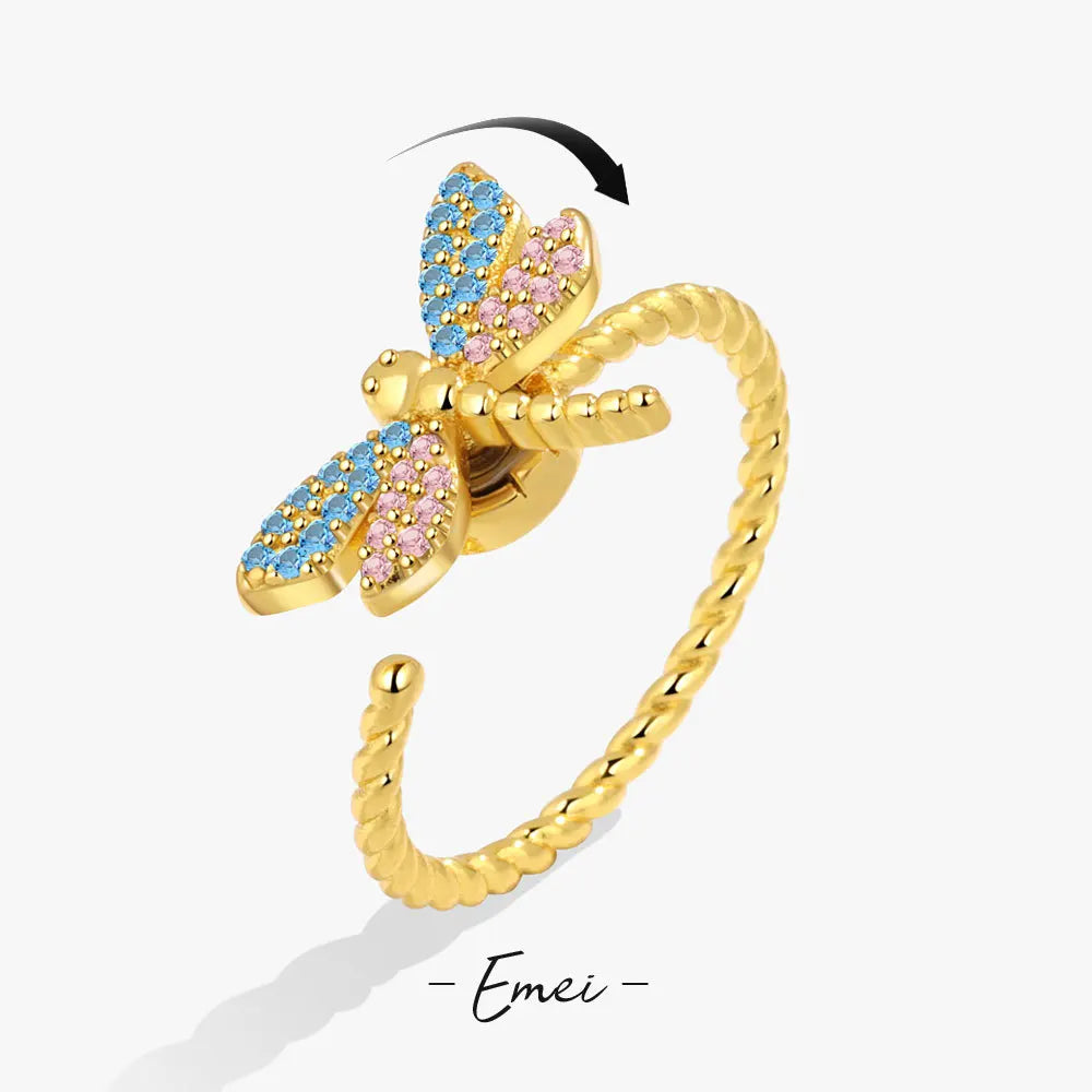 Hot Sale Ins Dragonfly Design Fidget Spinner Ring Adjustable Open Size Fashion Ring for Anxiety Relief