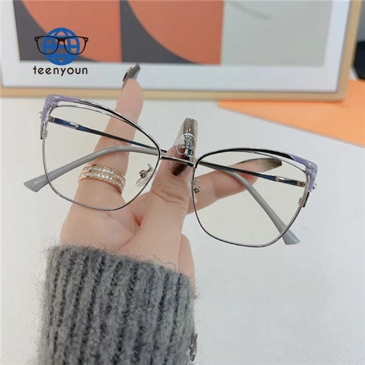 Teenyoun Diamonds Cat Eye Glasses Frame Women Men Optical Anti Blue Eyeglasses Spectacles Rhinestone Computer Glasses Wholesa