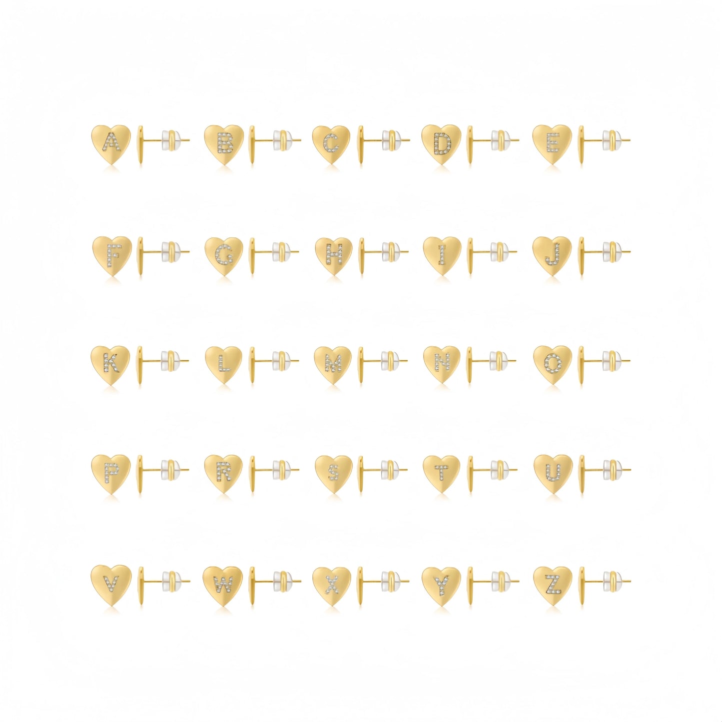 ZUOLA Fine Jewelry Eco-friendly Brass 18K Real Gold Plated 925 Sliver Pole Posts Heart A-Z Letter Inlay Zircon Stud Earrings