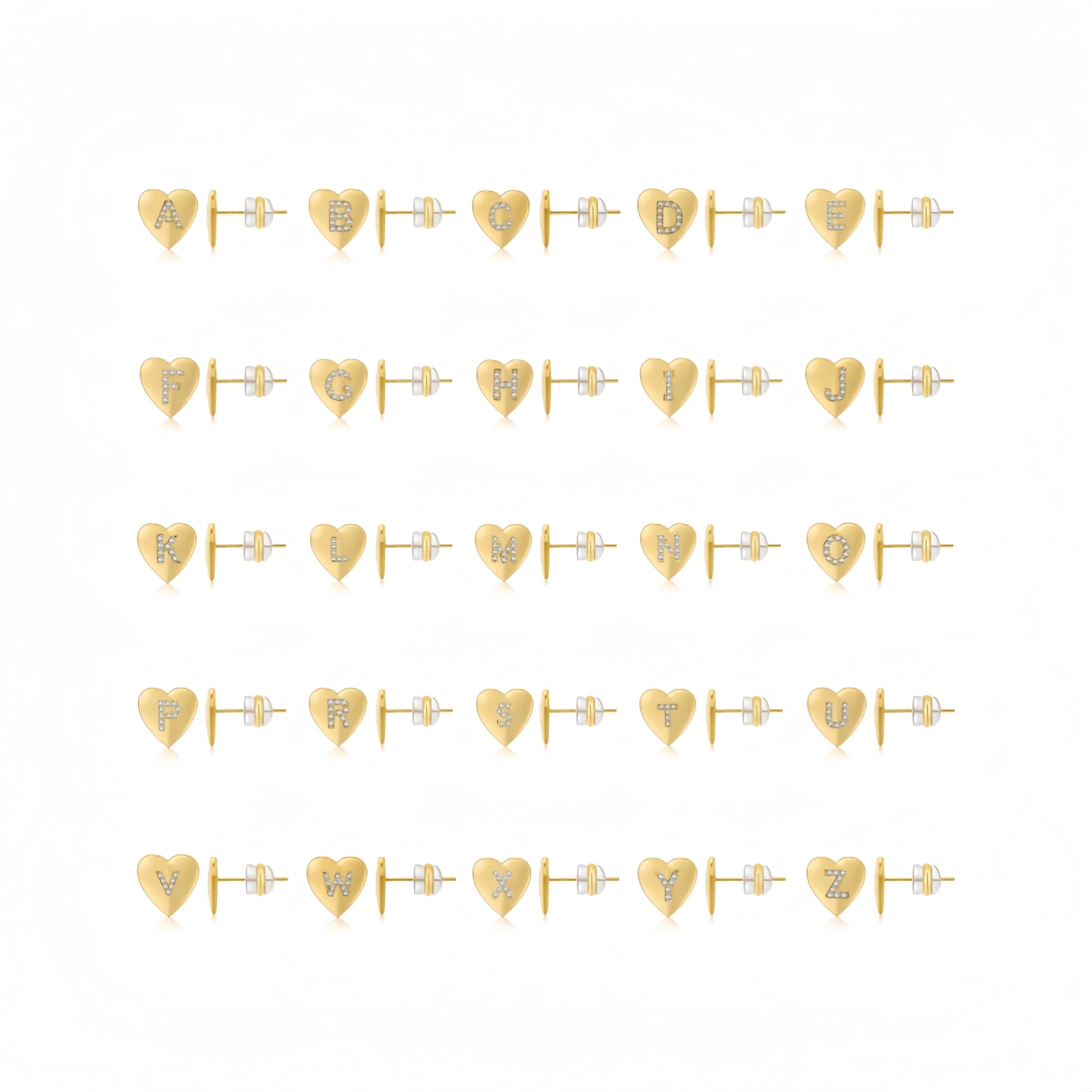 ZUOLA Fine Jewelry Eco-friendly Brass 18K Real Gold Plated 925 Sliver Pole Posts Heart A-Z Letter Inlay Zircon Stud Earrings