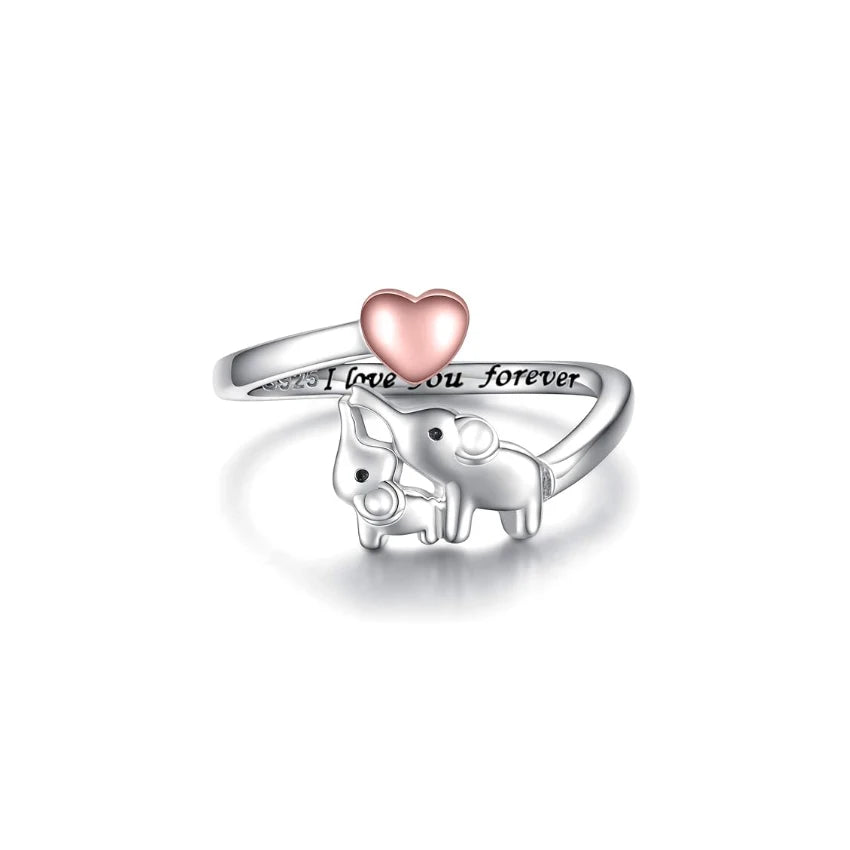 S925 Sterling Silver Mama Ring Animals Jewelry for Mother Daughter Nana Women Polar Bear Panda Bunny Penguin Adjustable Rings
