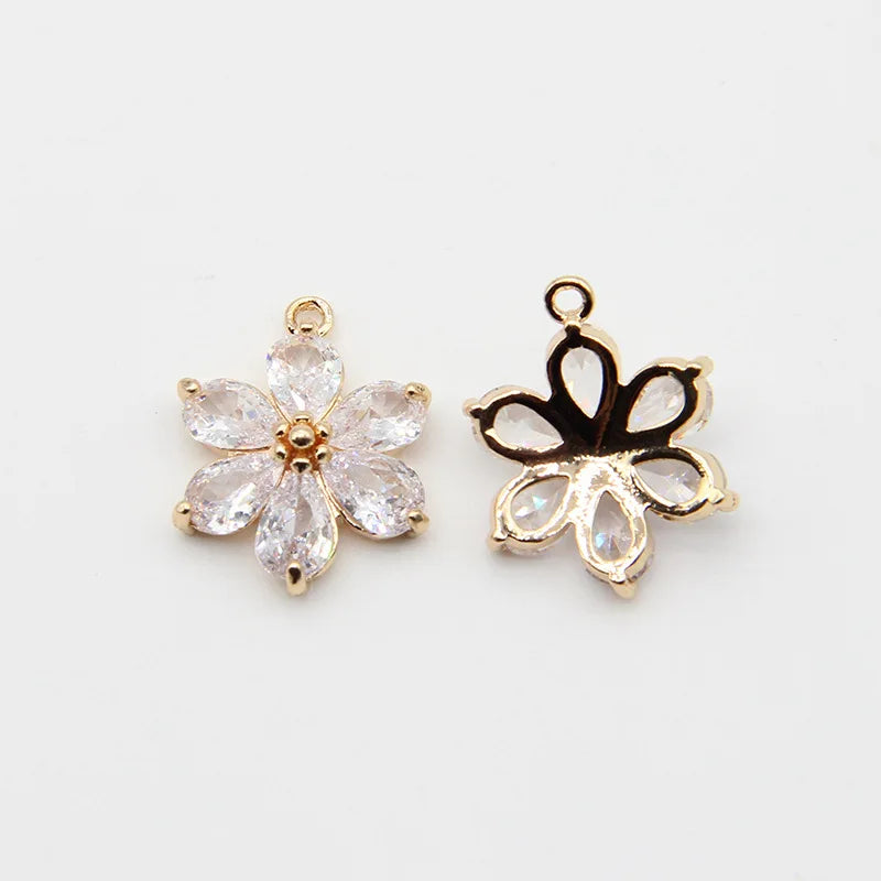Fashion 13.5Mm White Purple Pink Flower Charm Full Pave Zircon Daisy Pendant for Diy Material Jewelry Accessories