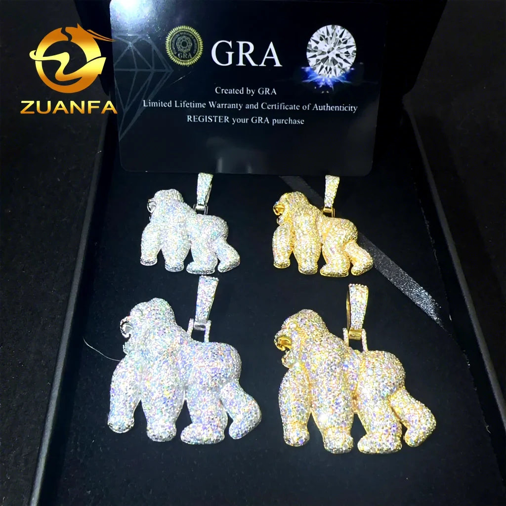 Unique Design Pass Diamond Tester Hip Hop Pendant Jewelry 925 Sterling Silver VVS1 Moissanite Diamond Gorilla Pendant Necklac