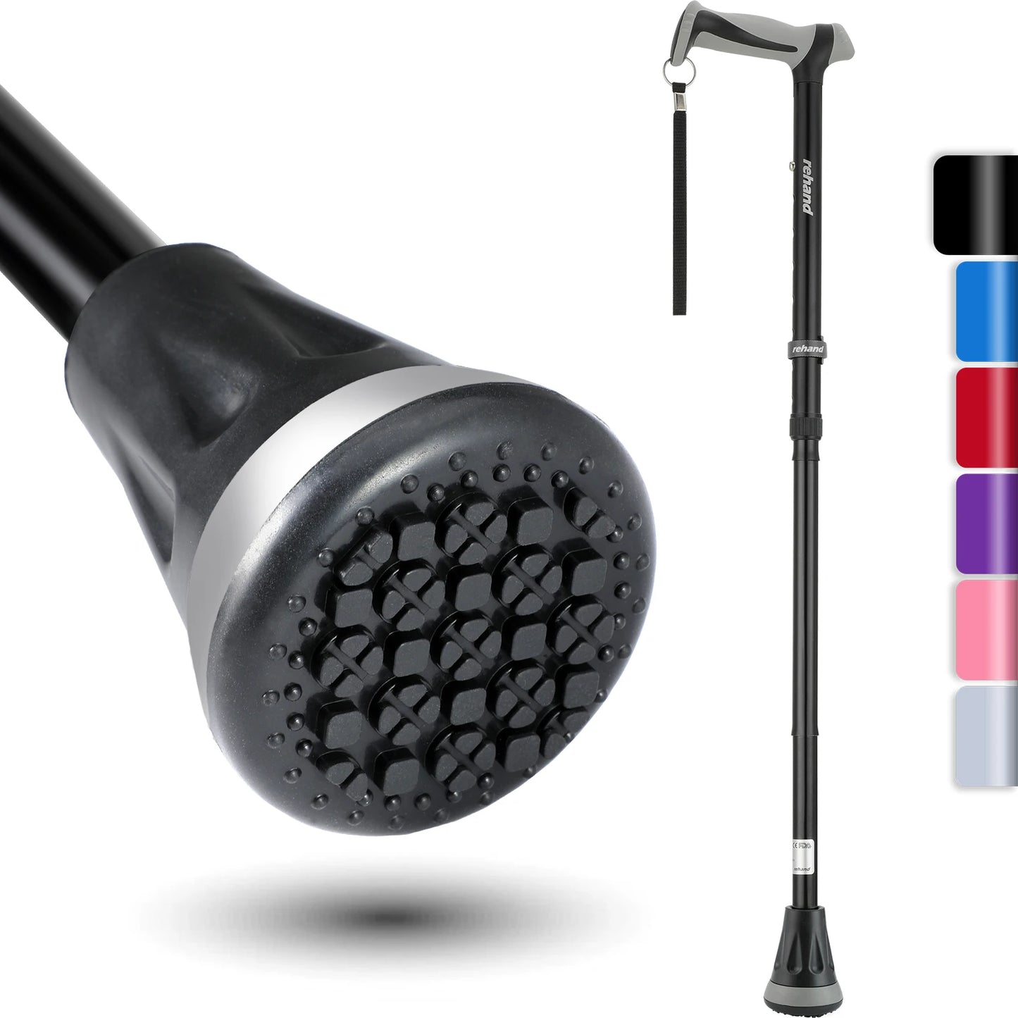 Rehand Factory Custom OEM Aluminum Adjustable Folding Walking Cane for Adults and Elderly Mobility